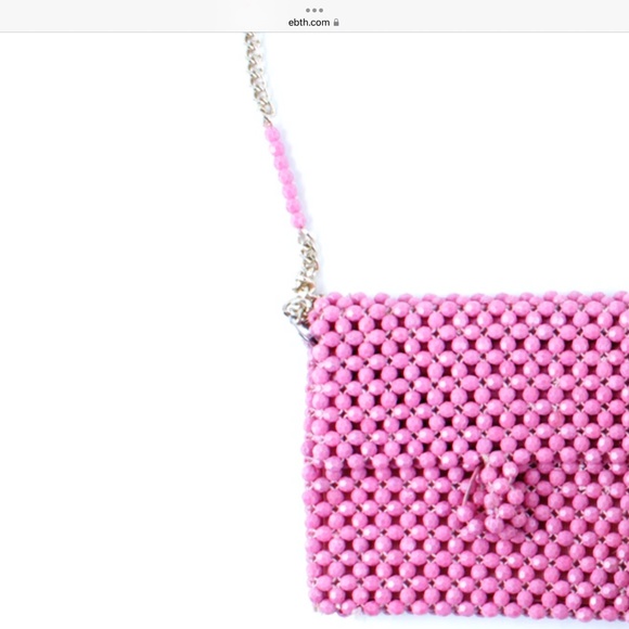 Vintage pink beaded crossbody bag with gold chain - Picture 3 of 4
